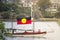 Australian aboriginal people Ancient sailing boat shows in Ferrython and Harbour events on Australia day at Sydney Harbour.