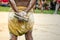 Australian aboriginal people holding Traditional Wood Claves percussion instruments.