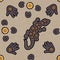 Australian aboriginal seamless pattern with dotted circles, lizard, palms, boomerangs and spirals