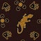 Australian aboriginal seamless vector pattern with dotted circles, lizard, palms, boomerangs and spirals