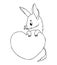 Australian animal bilby with heart. Valentine enamored character. Vector Linear, outline drawing, coloring book. Kids