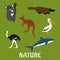Australian animals and birds flat icons