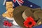 Australian army diggers slouch hat with aanzac biscuits.