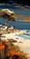 Australian Beach House: Stunning Digital Painting In Dark Amber And Light Cyan
