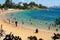 Australian beachgoers escape the heat in the cool waters of Camp Cove Beach at Watson`s Bay i