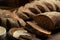 Australian Bread with butter on rustic wooden table