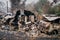 Australian bushfires: Burnt car carcass and building rubbles