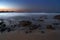 Australian Coastline panorama long exposure of Diamond Beach rock pool at evening