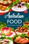 Australian cuisine food menu, buffet meal dishes