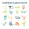 Australian Culture :ine Icon Set. National Signs and Landmarks