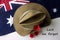 Australian diggers slouch hat on Australian flag.