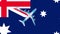 Australian flag and aircraft. Animation of planes flying over the flag of Australia.