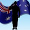 Australian flag and soldier saluting