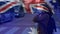 Australian flag waving against woman wearing face mask