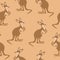 Australian kangaroo with cute baby. Marsupials animals hand drawn vector illustration.Wallaby seamless pattern.