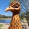 Australian Landscape Wood Carving Of An Ostrich With Shiny Eyes
