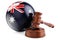 Australian law and justice concept. Wooden gavel with flag of Australia. 3D rendering