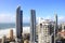 Australian modern tower buildings beachside aerial view