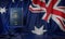 Australian passport on the flag of the Australia. Getting a australian passport,  naturalization and immigration concept