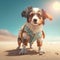 Australian shepherd dog in beach summer attire. Summer dog australian shepherd