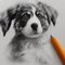 Australian Shepherd puppies dog, pencil sketch illustration.