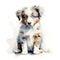 Australian shepherd puppy portrait. Stylized watercolour digital illustration of a cute dog with big eyes