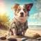 Australian shepherd summer dog in beach outfit. Summer dog australian shepherd