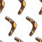 Australian symbol wooden boomerang with ornament seamless pattern