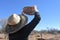 Australian woman searching gem stones in Australia outback