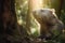 Australian wombat wandering through a sunlit forest