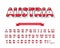 Austria cartoon font. Austrian national flag colors. Paper cutout glossy ABC letters and numbers. Bright alphabet for