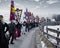 AUSTRIA, GASTEIN - January 1, 2023: perchten dancing on a country road in the Austrian Gastein Valley