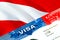 Austria immigration visa. Closeup Visa to Austria focusing on word VISA, 3D rendering. Travel or migration to Austria destination