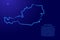 Austria map from the contour blue brush lines different thickness and glowing stars on dark background. Vector illustration