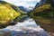 Austria, Salzburg County, View of Lake Vorderer Gosausee with mountains