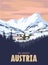 Austria Ski resort poster, retro. Alpes Winter travel card