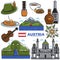 Austria tourism travel landmarks and famous sightseeing vector icons set