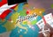 Austria travel concept map background with planes, tickets. Visit Austria travel and tourism destination concept. Austria flag on