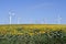 Austria, Wind Turbine in sun flower field