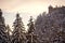 Austria, Winter lanscape at sunset with snow and Hohenwerfen Ca