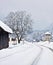 Austrian Alpine route on winter time with snowfall