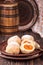 Austrian and czech sweet dessert apricot dumplings. Filled cottage cheese dough