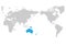 Austtralia and Oceania continent blue marked in grey silhouette of World map. Simple flat vector illustration