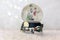 Authentic Christmas snow globe with snow falling