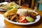 authentic colombian restaurant, with colorful dishes and vibrant flavors