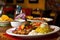 authentic colombian restaurant, with colorful dishes and vibrant flavors