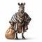 Authentic Details: Zebra Carrying A Sack In Traditional Bavarian Clothing