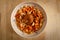 Authentic Italian meal orecchiette and braciola with tomato sauce