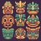 Authentic Mayan Masks and Indian Totems for Tiki and Hawaii Themed Designs.