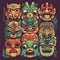 Authentic Mayan Masks and Indian Totems for Tiki and Hawaii Themed Designs.